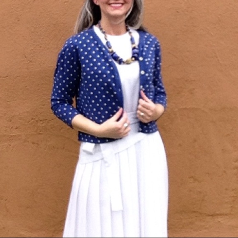 BODEN blue polka dot cardigan